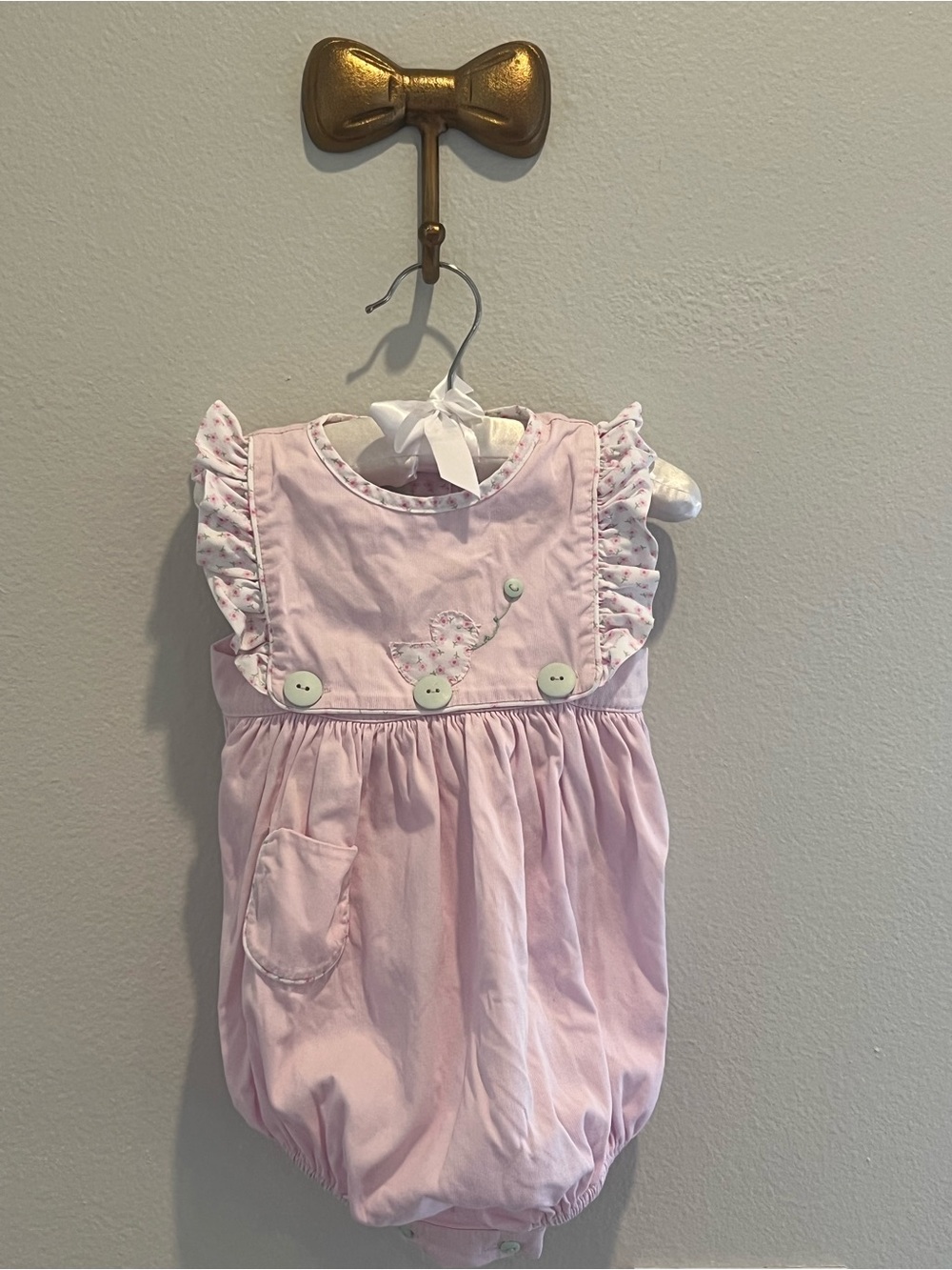 Pink Baby Girl One-Piece Bubble with Ruffle Shoulders